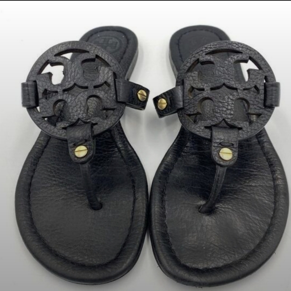 Tory Burch Women's Miller Medallion Logo Leather Sandals Size 6.5 M